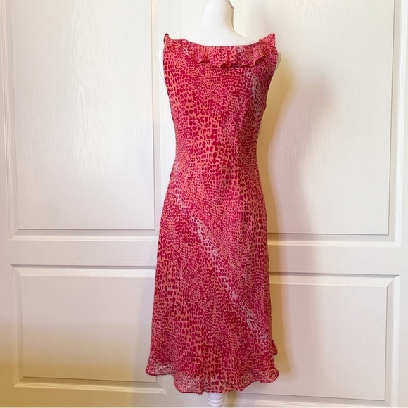 Ann Taylor Pink Silk Animal Print Shift Dress Size 8 - Picture 3 of 13